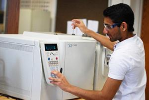 A student tests a sample on the GC-MS.